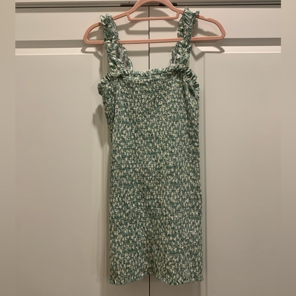 Green Smocked Mini Floral Dress